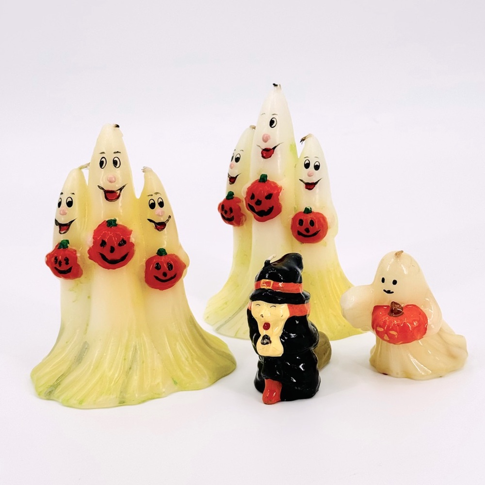 VTG Lot-of-4 Ghosts, Witch, Jack O' Lantern Halloween Candles